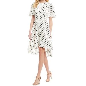 Eliza J Black White Polka Dot Flutter Sleeve Midi Dress Size 14 Dressy Wedding